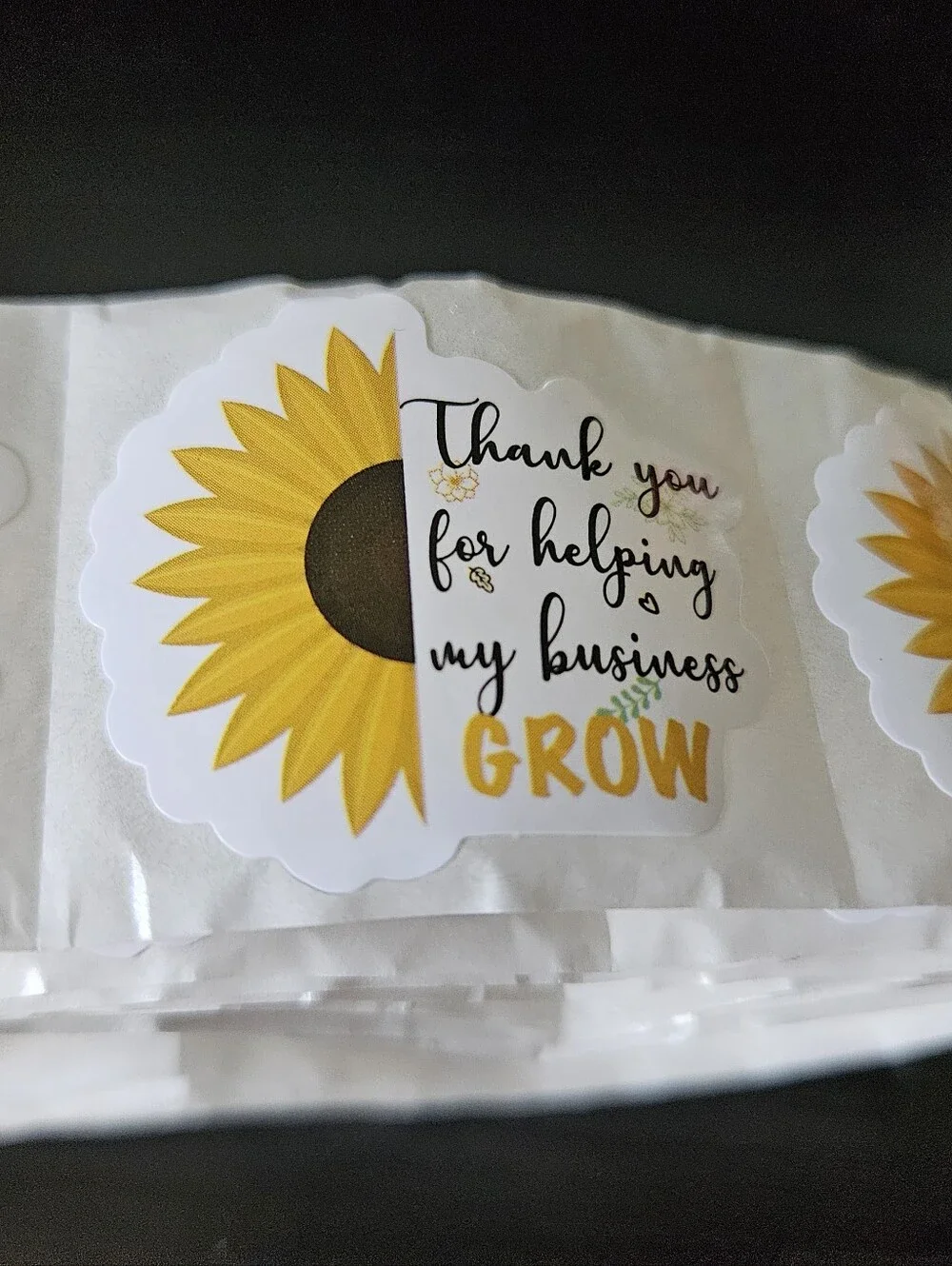 Sunflower 'Thank You for Helping My Business Grow' Stickers